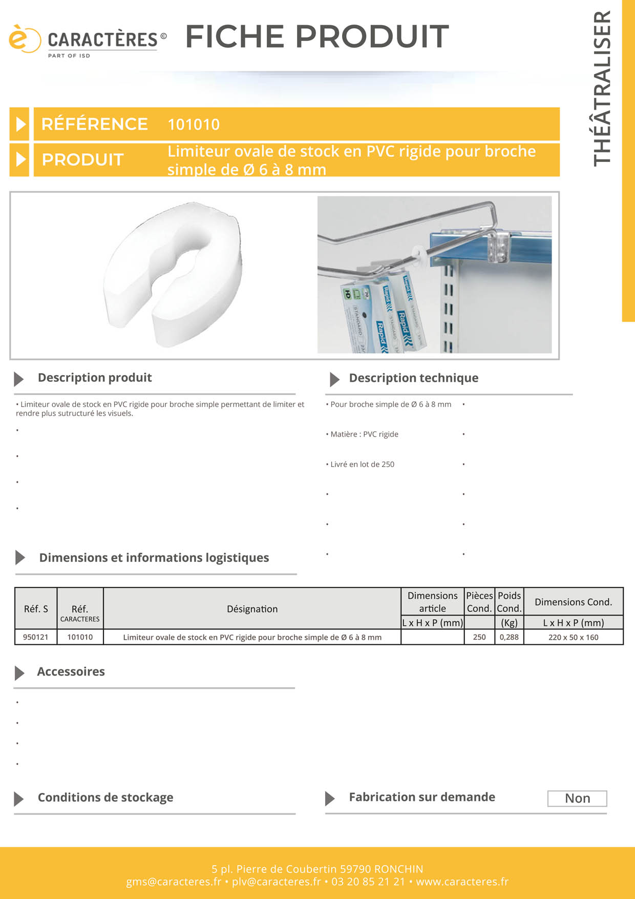 Limiteur ovale de stock en PVC rigide pour broche simple de Ø 6 à 8 mm