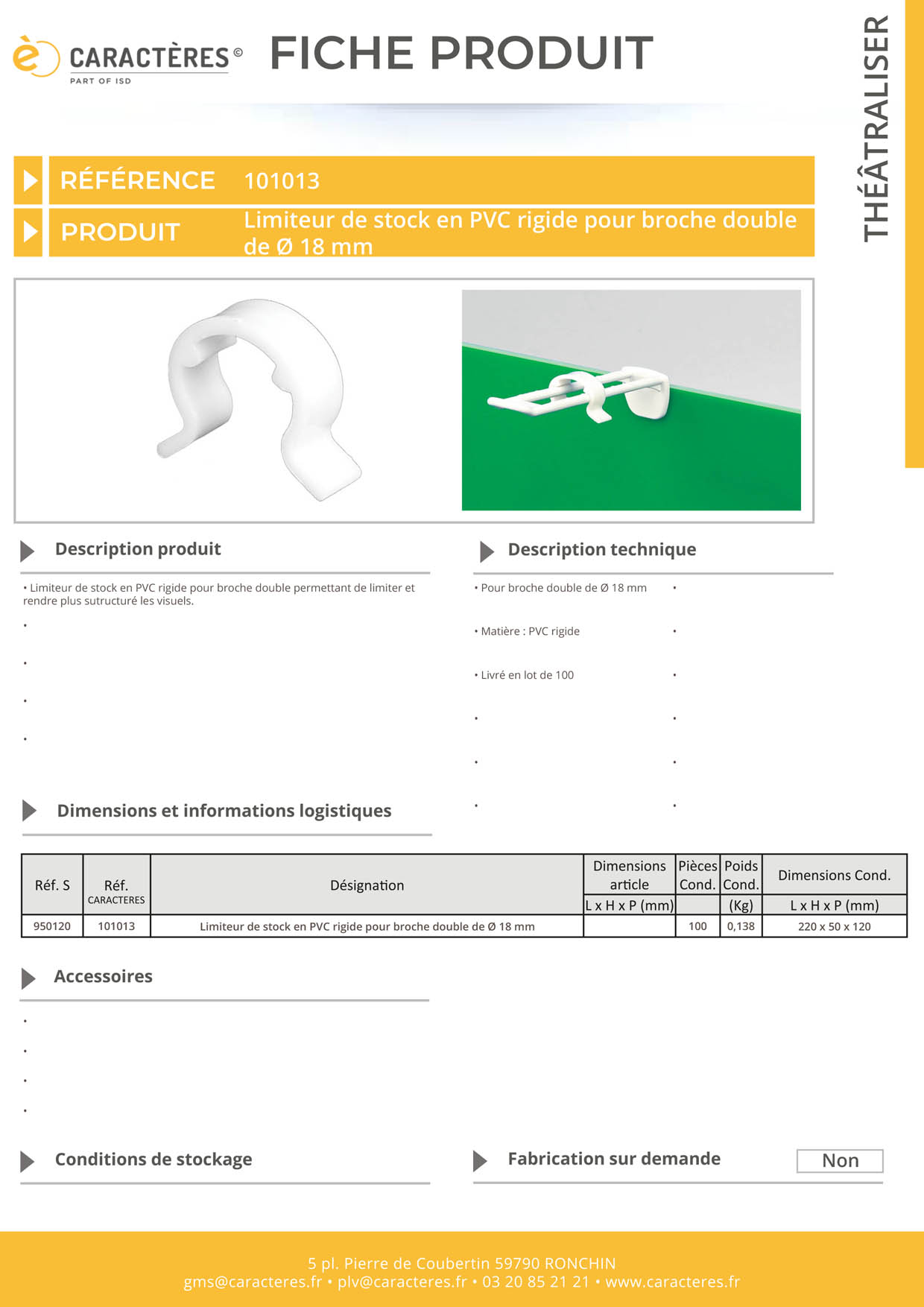 Limiteur de stock en PVC rigide pour broche double de Ø 18 mm