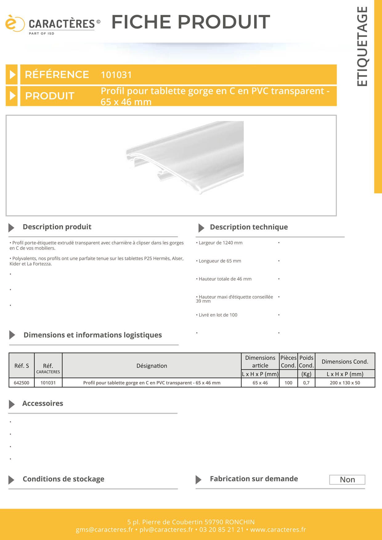 PE extrudé transparent pour tablette gorge en C - 46 x 65 mm