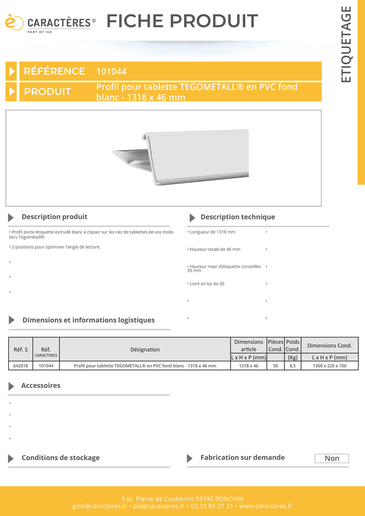 PE extrudé transparent 2 positions pour tablette TEGOMETALL® - 46 x 1318 mm