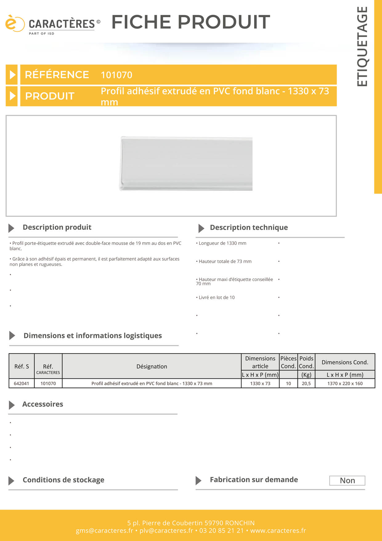 PE adhésif double face mousse blanc étiquette 70 mm - 73 x 1330 mm