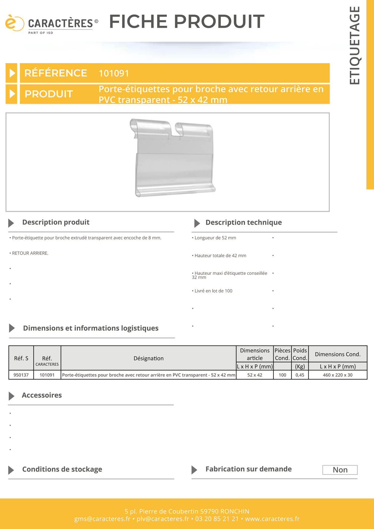 PE transparent pour broche avec retour avant - Encoche 8 mm - 42 x 52 mm