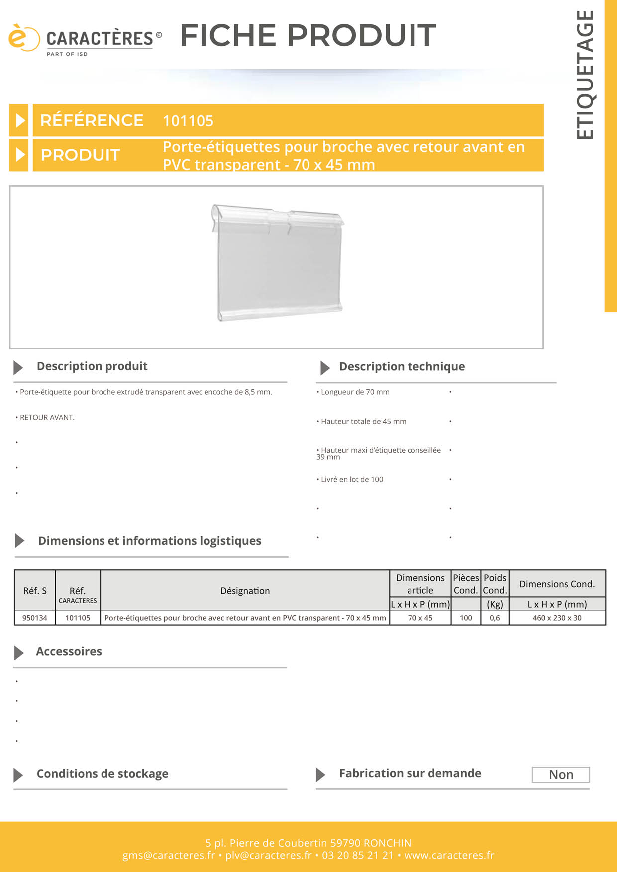 PE transparent pour broche avec retour avant - Encoche 8.5 mm - 45 x 70 mm