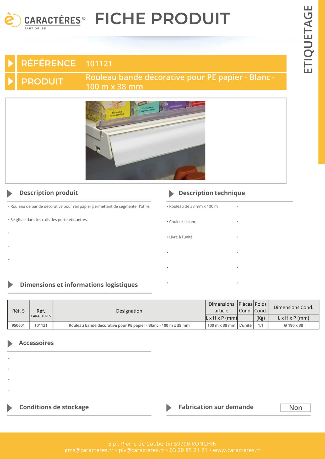 Bande décorative pour PE papier de 100 m x 38 mm - Blanc