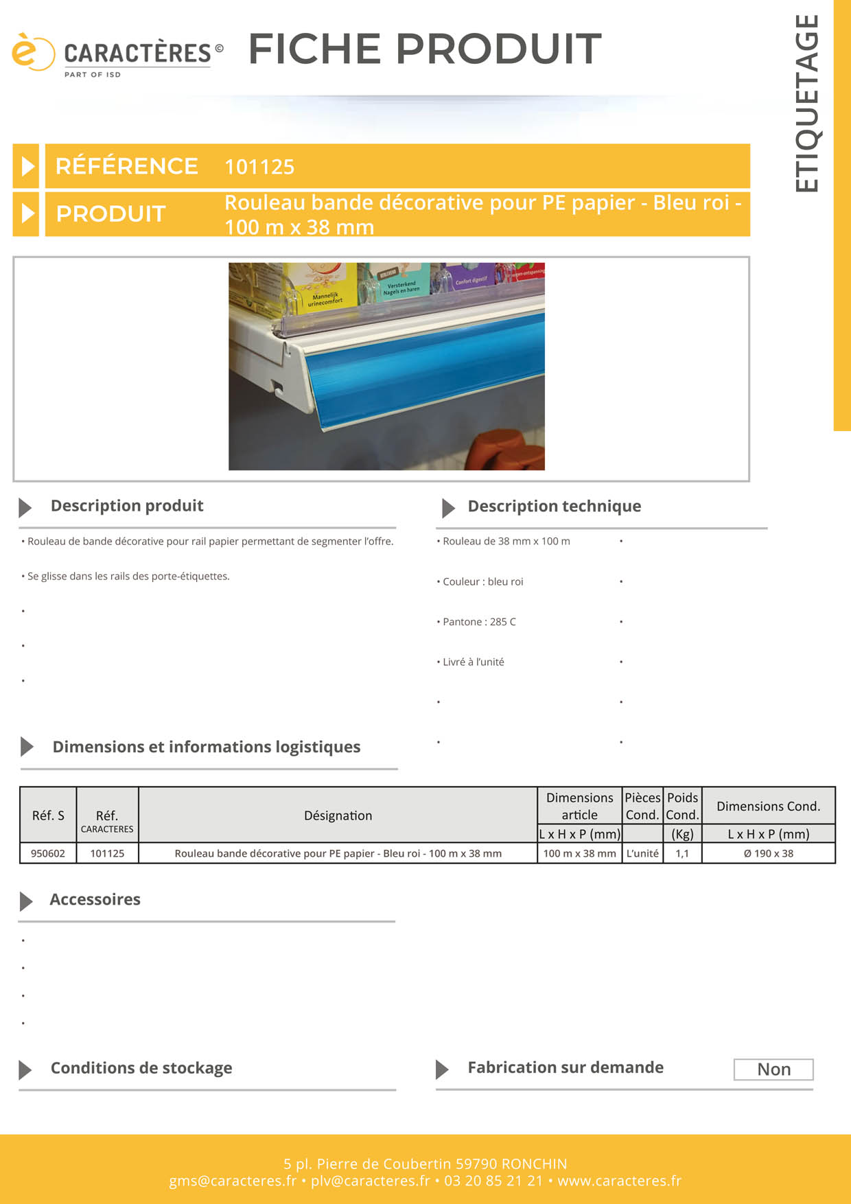 Bande décorative pour PE papier de 100 m x 38 mm - Bleu roi