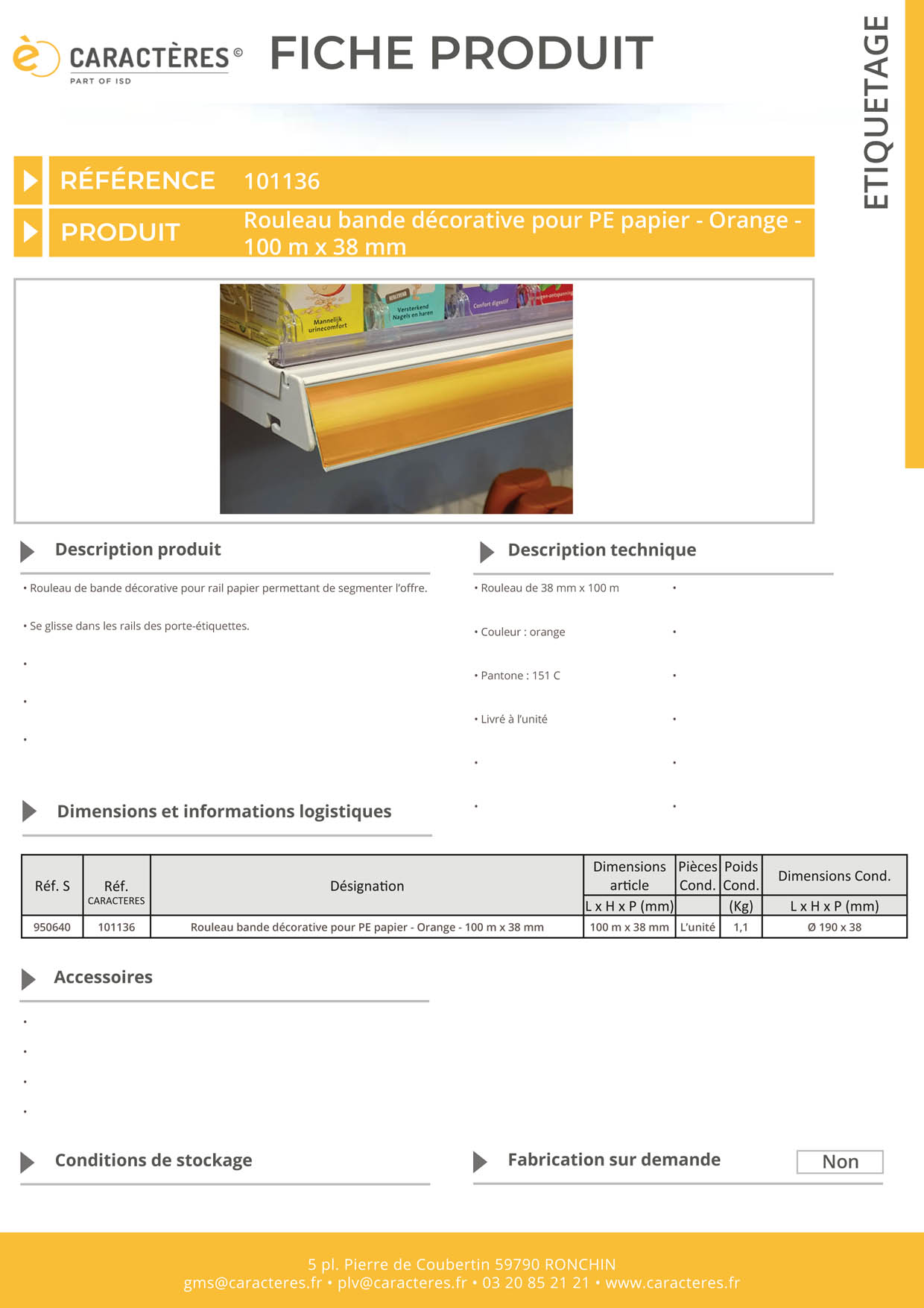 Bande décorative pour PE papier de 100 m x 38 mm - Orange