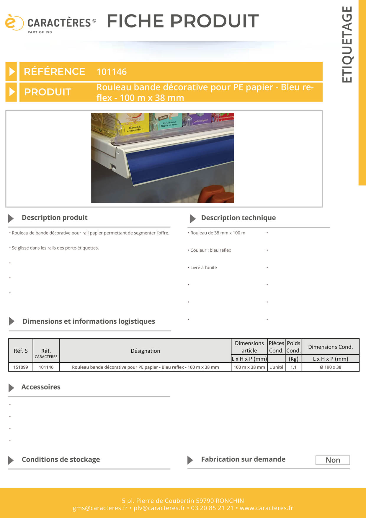 Bande décorative pour PE papier de 100 m x 38 mm - Bleu reflex