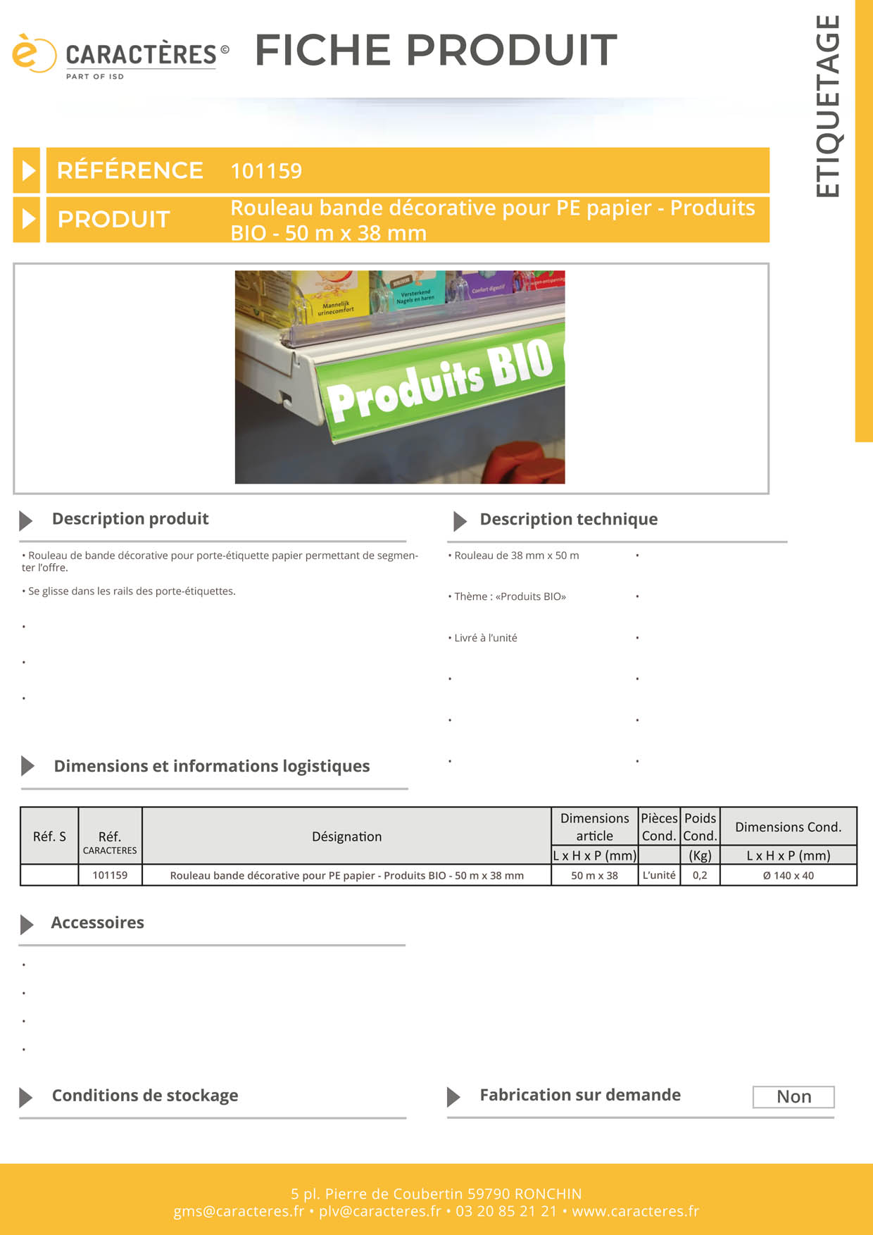 Bande décorative pour PE papier de 50 m x 38 mm - Produits BIO