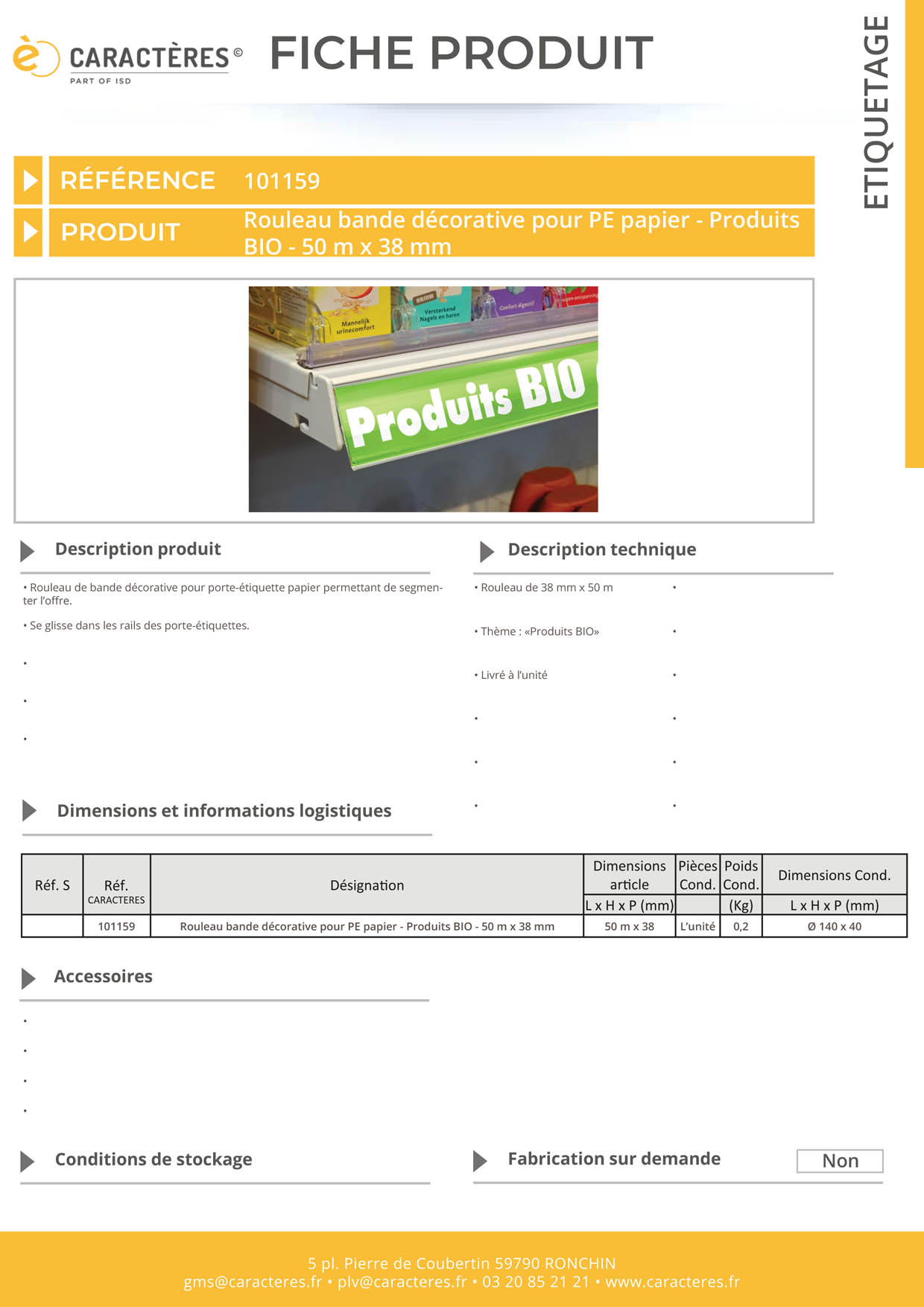 Bande décorative pour PE papier de 50 m x 38 mm - Produits BIO