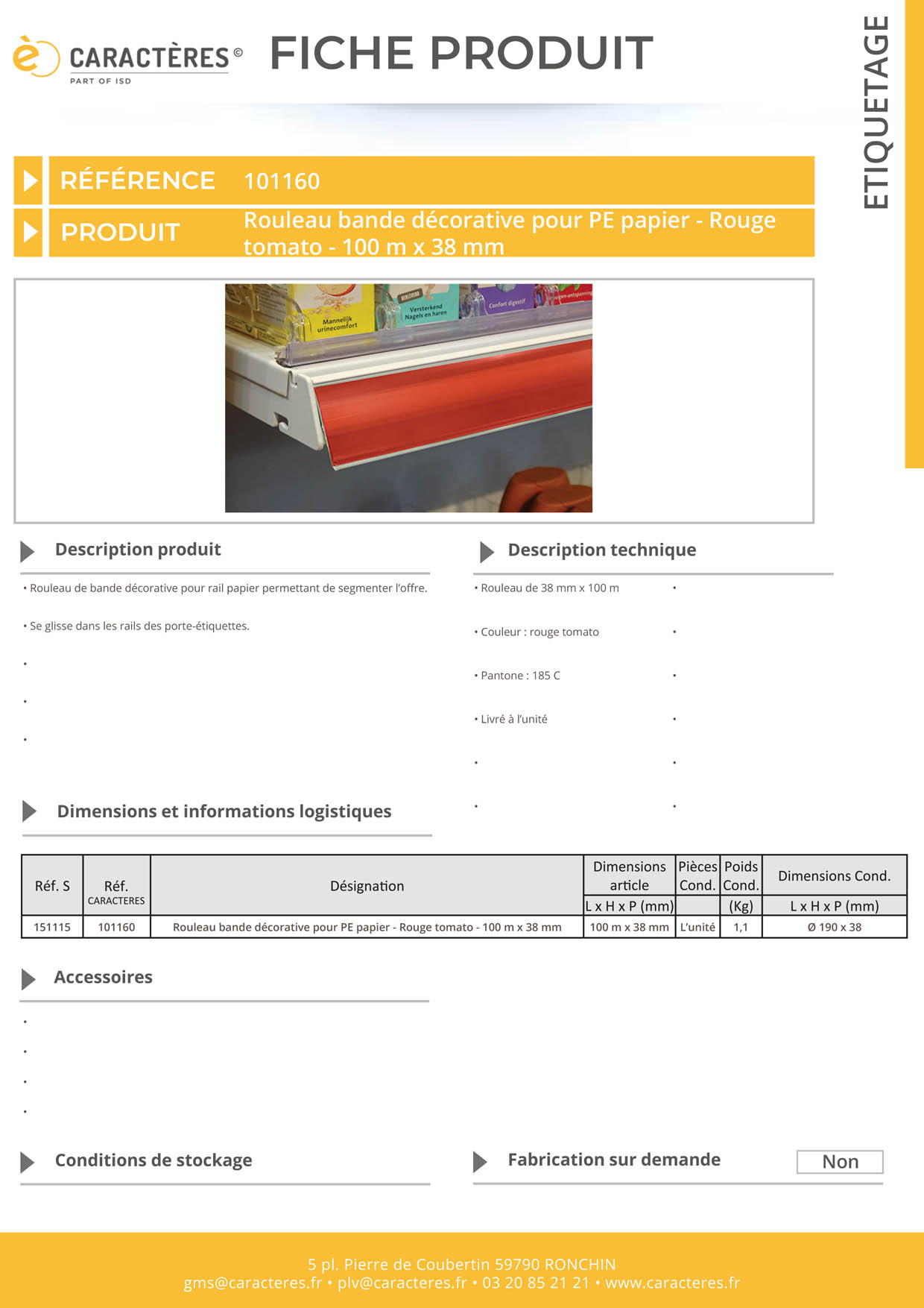 Bande décorative pour PE papier de 100 m x 38 mm - Rouge tomato