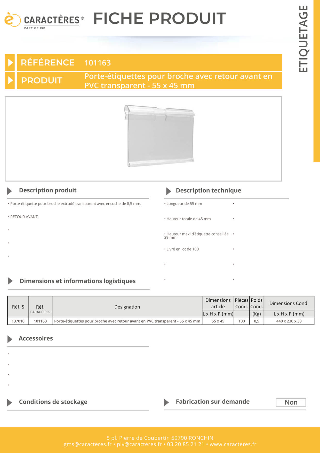 PE transparent pour broche avec retour avant - Encoche 8.5 mm - 45 x 55 mm