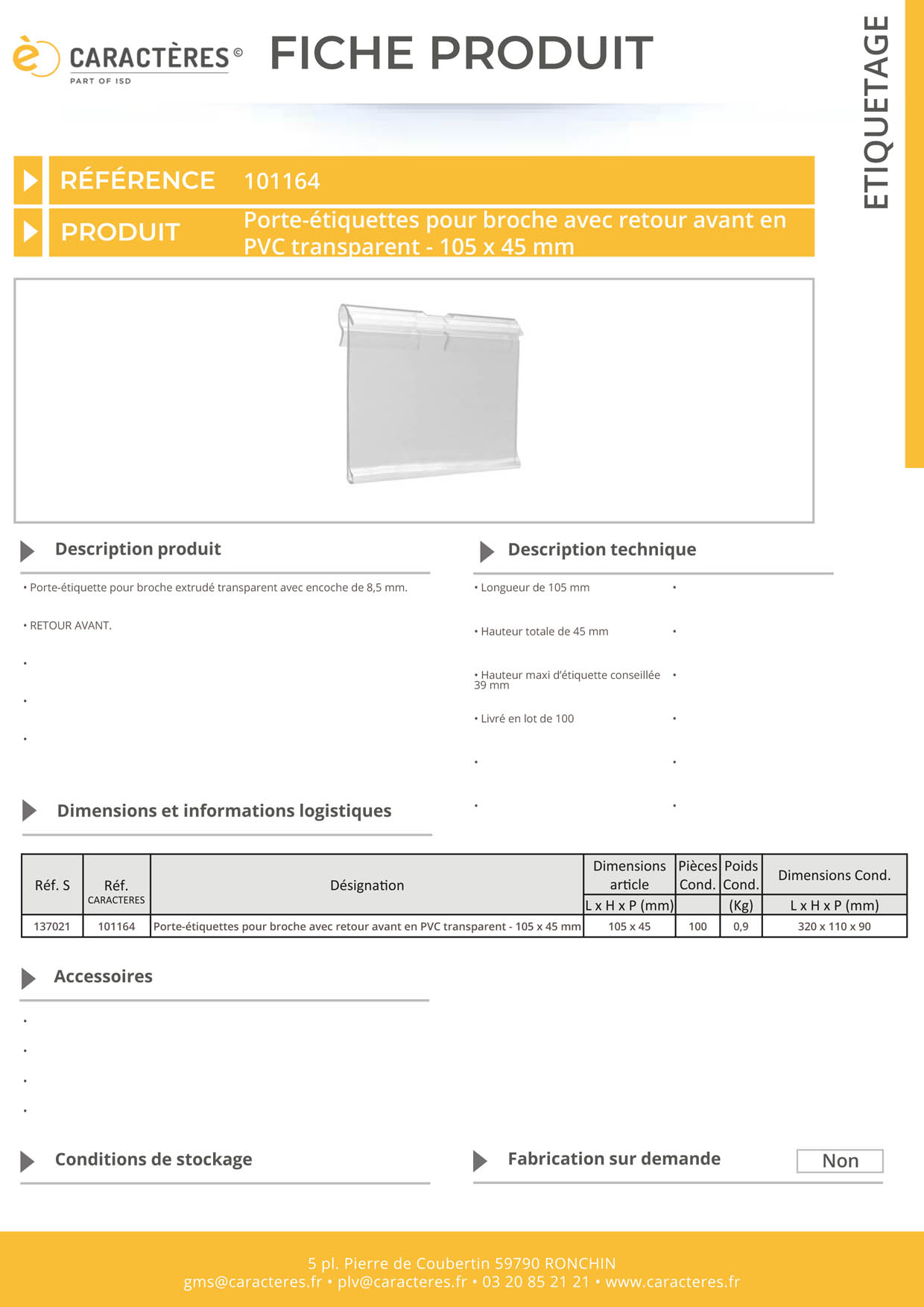 PE transparent pour broche avec retour avant - Encoche 8.5 mm - 45 x 105 mm