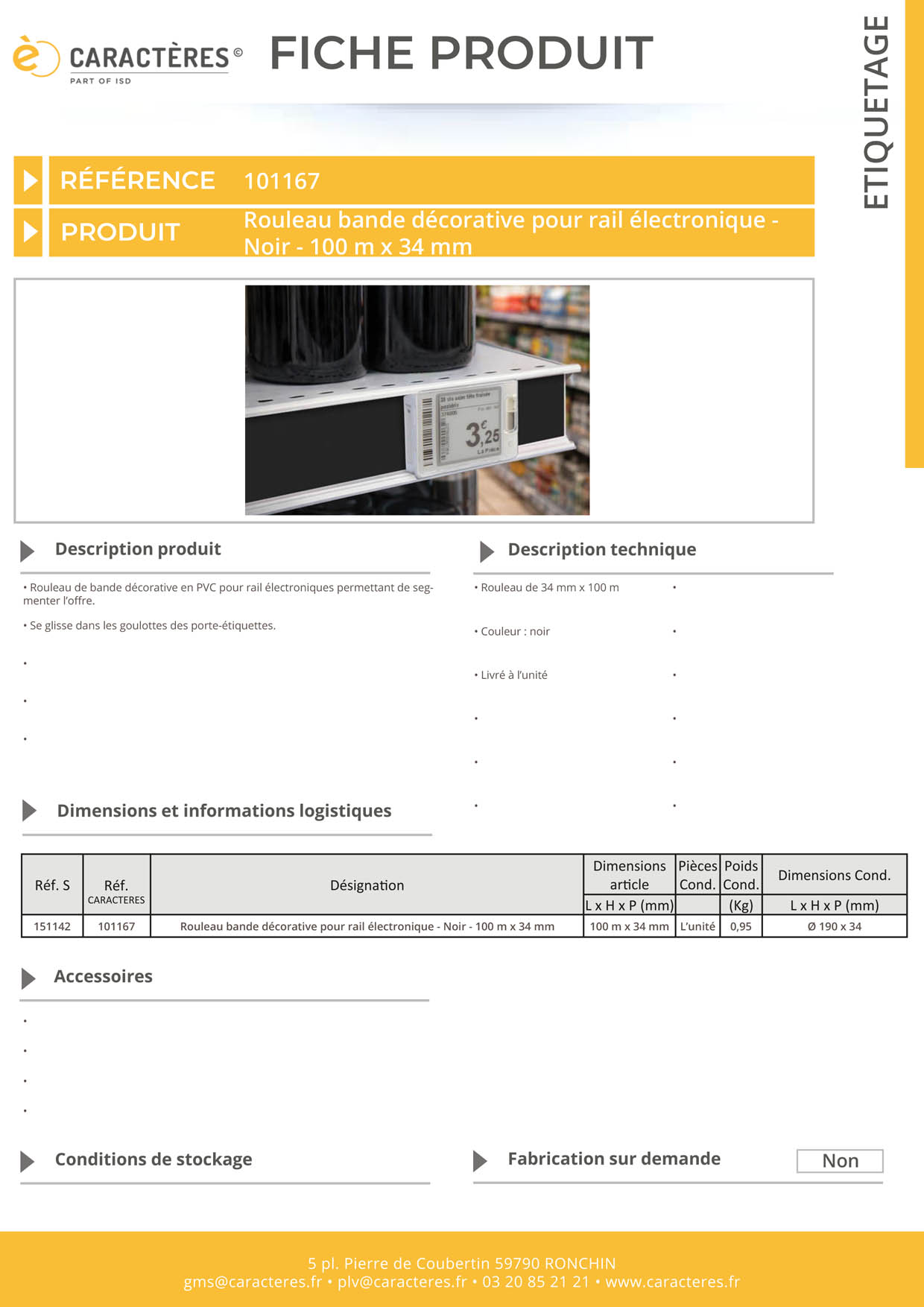 Bande décorative pour rail étiquette électronique de 100 m x 34 mm - Noir