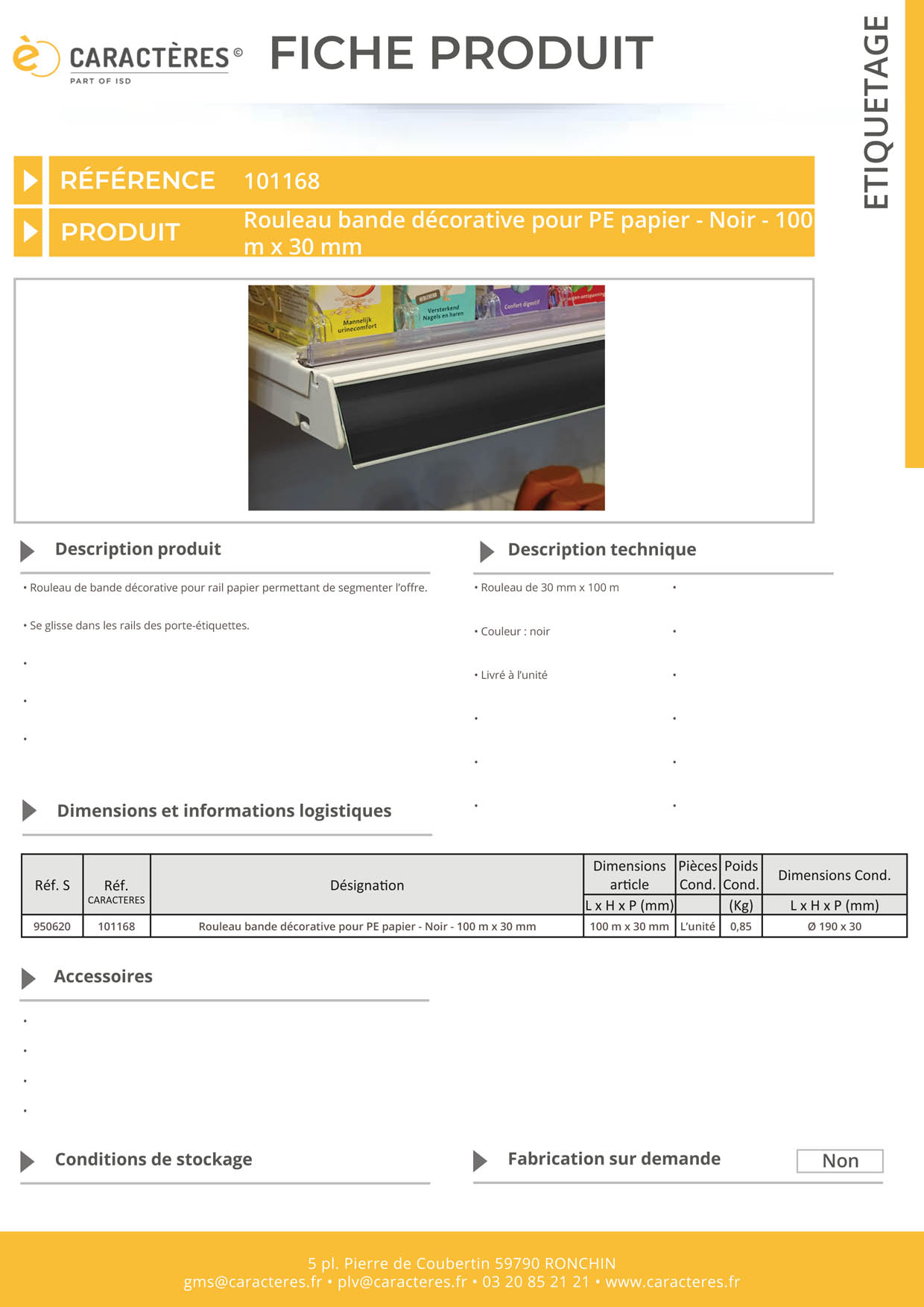 Bande décorative pour PE papier de 100 m x 30 mm - Noir