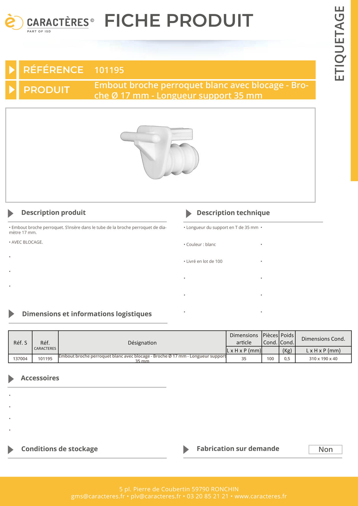 Embout broche perroquet pour tube de Ø 17 mm - Avec blocage