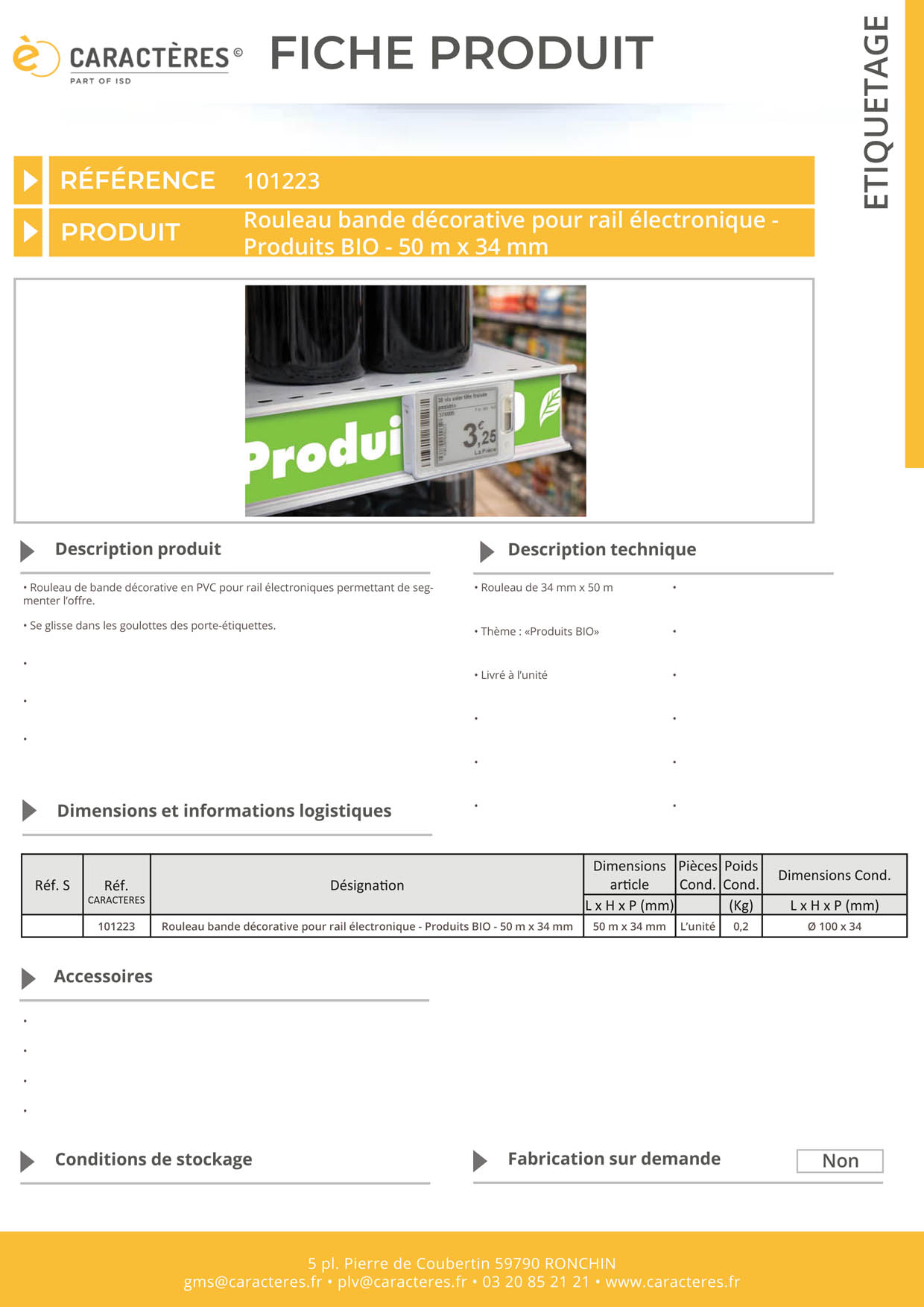 Bande décorative pour rail étiquette électronique de 50 m x 34 mm - Produits BIO