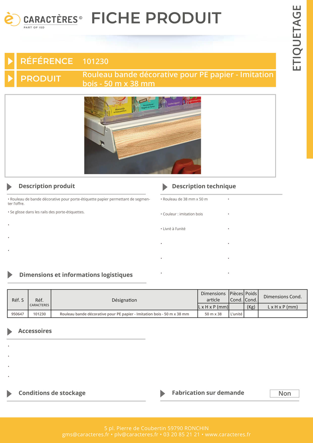 Bande décorative pour PE papier de 50 m x 38 mm - Imitation bois