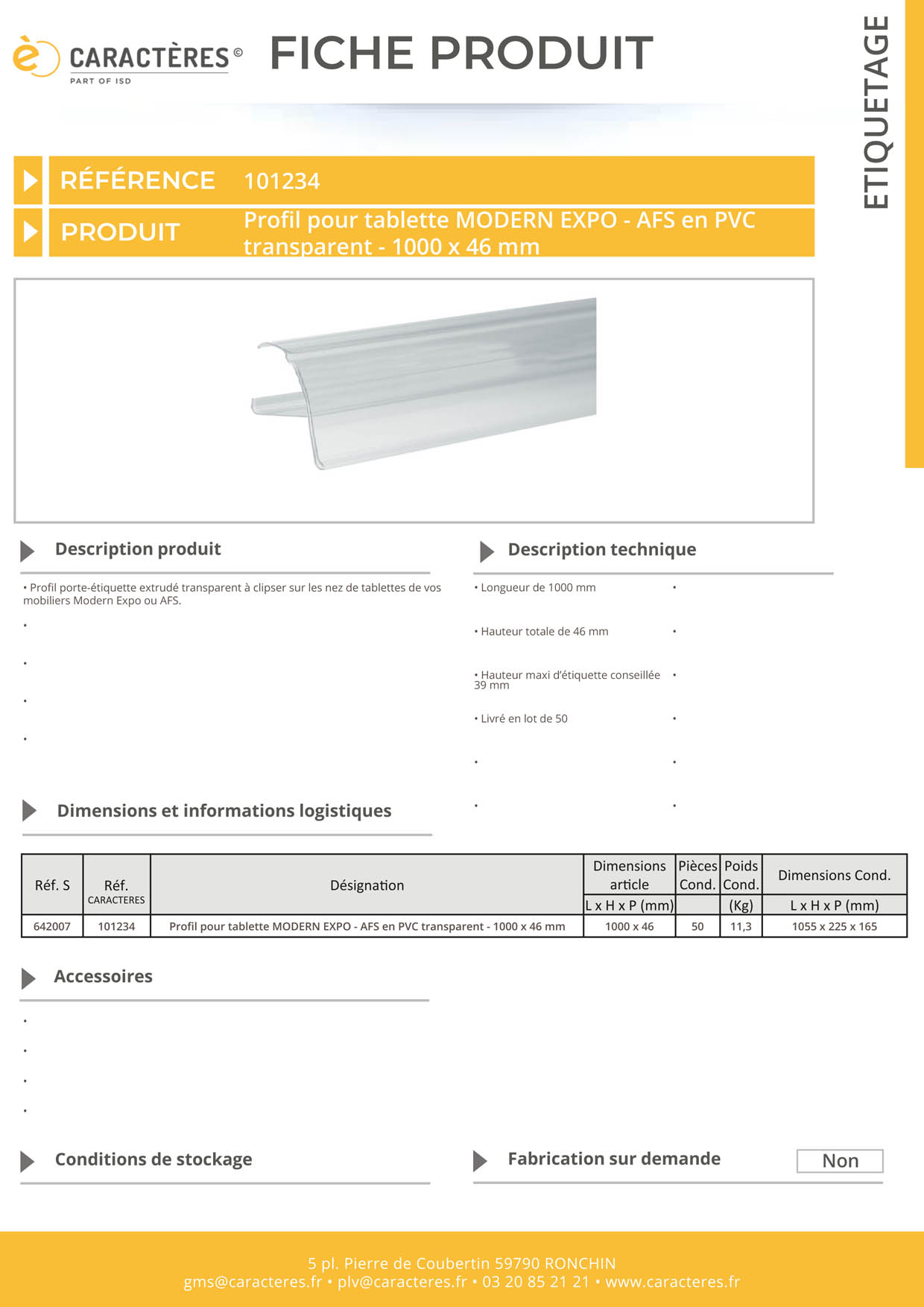 PE extrudé transparent pour tablette MODERN EXPO AFS - 46 x 1000 mm