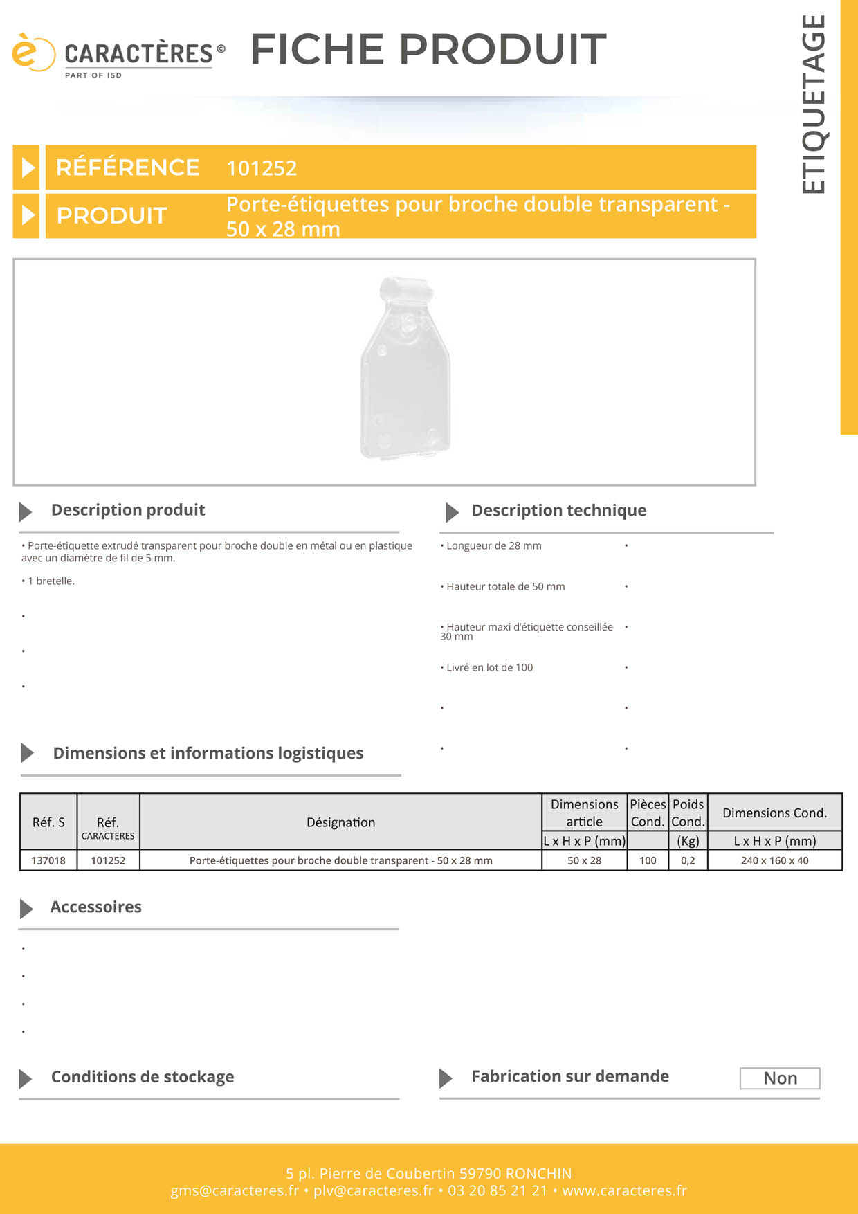 PE transparent 1 bretelle pour broche double avec fil de Ø 5 mm - 50 x 28 mm