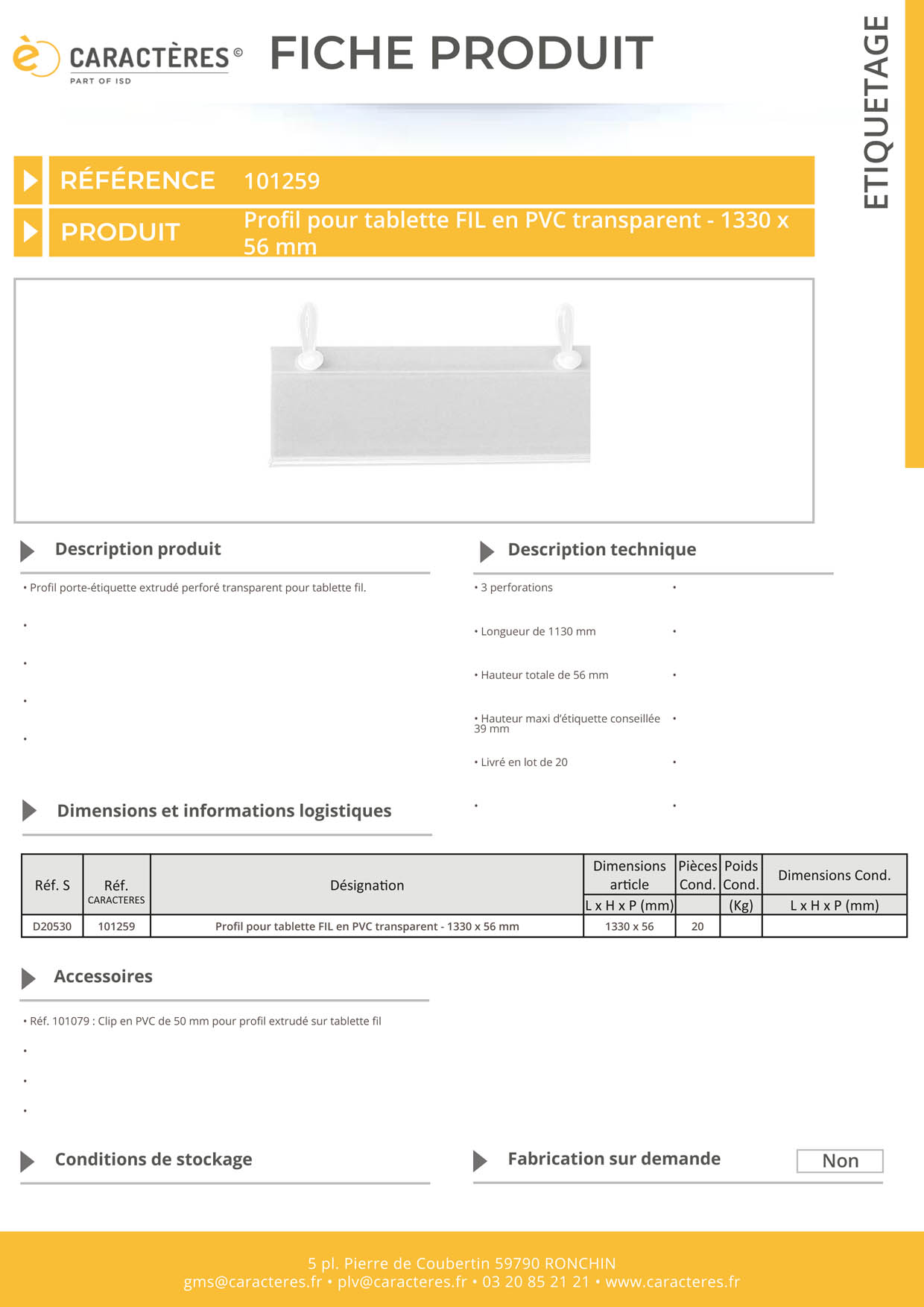 PE extrudé transparent pour tablette fil - 56 x 1130 mm