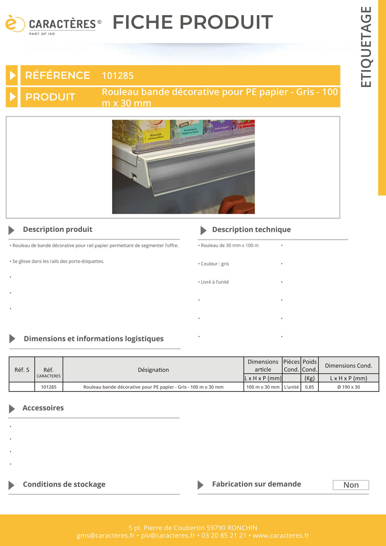 Bande décorative pour PE papier de 100 m x 30 mm - Gris