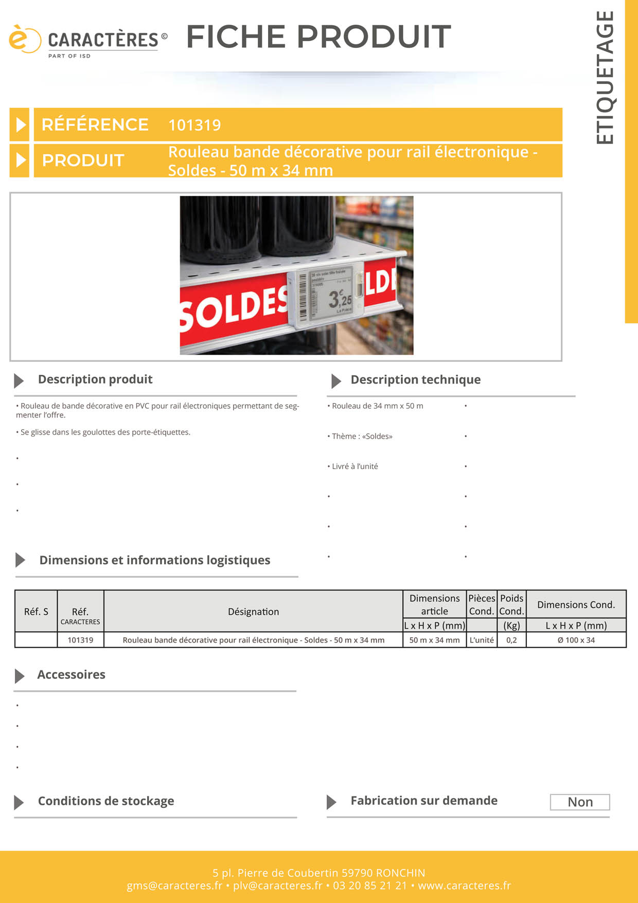 Bande décorative pour rail étiquette électronique de 50 m x 34 mm - Soldes