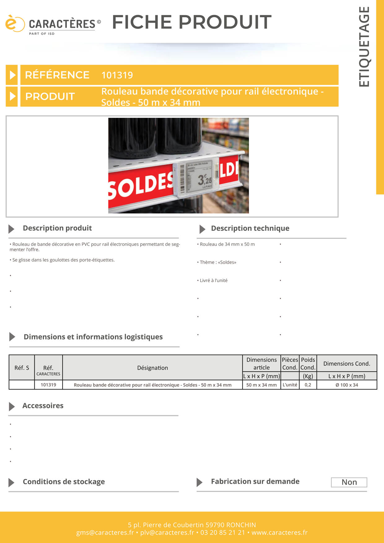 Bande décorative pour rail étiquette électronique de 50 m x 34 mm - Soldes