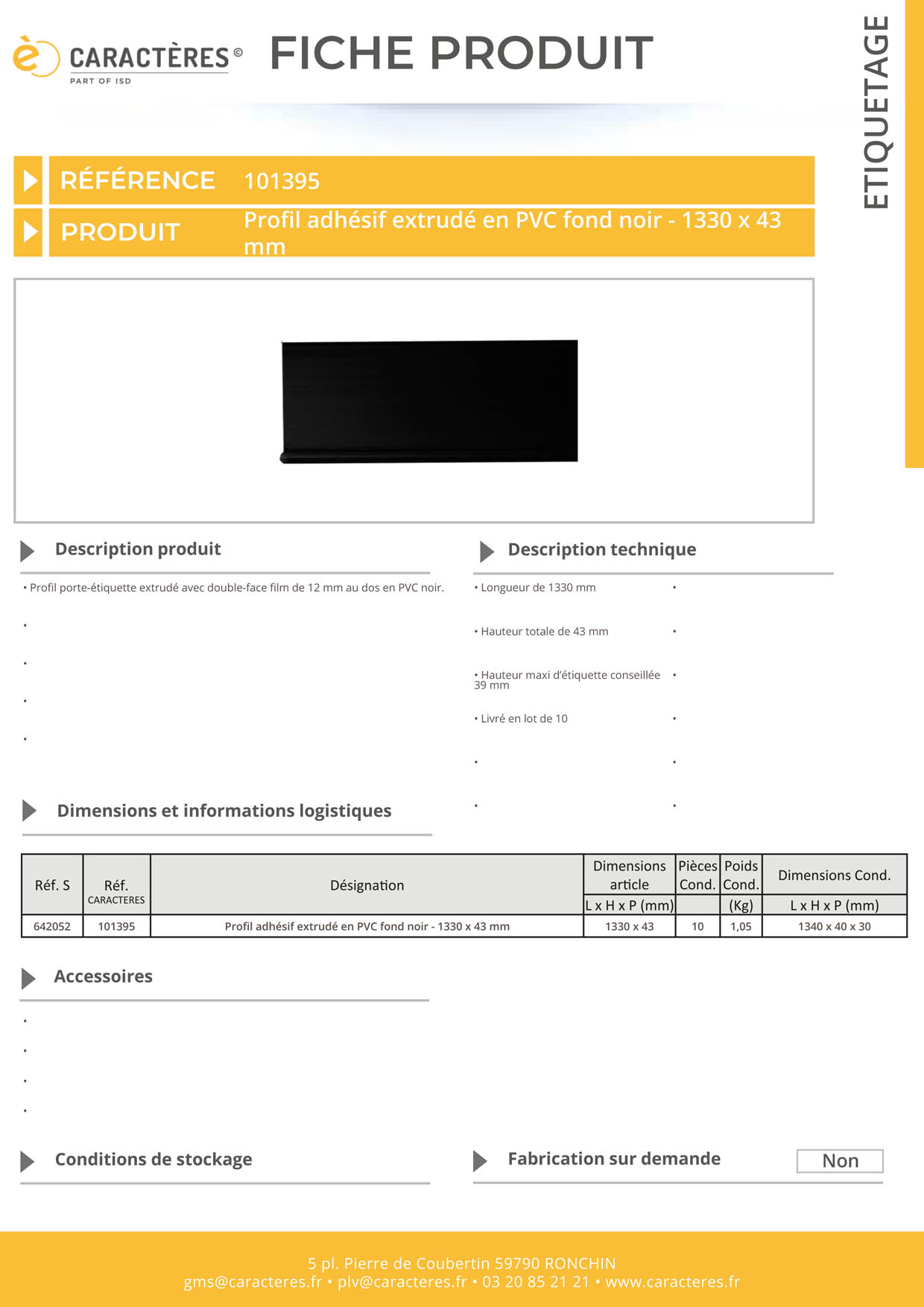 PE adhésif double face film extrudé noir étiquette 39 mm - 43 x 1330 mm