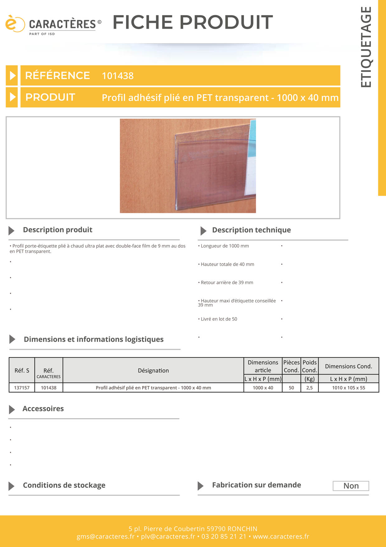 PE adhésif double face film plié en PET transparent - 40 x 1000 mm