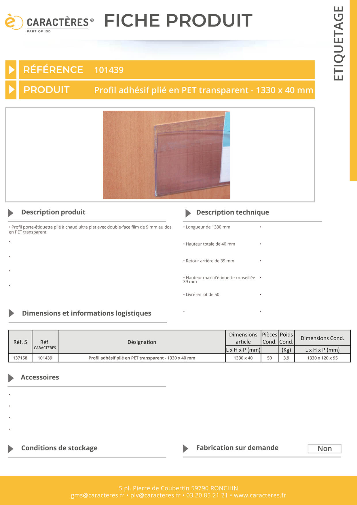 PE adhésif double face film plié en PET transparent - 40 x 1330 mm