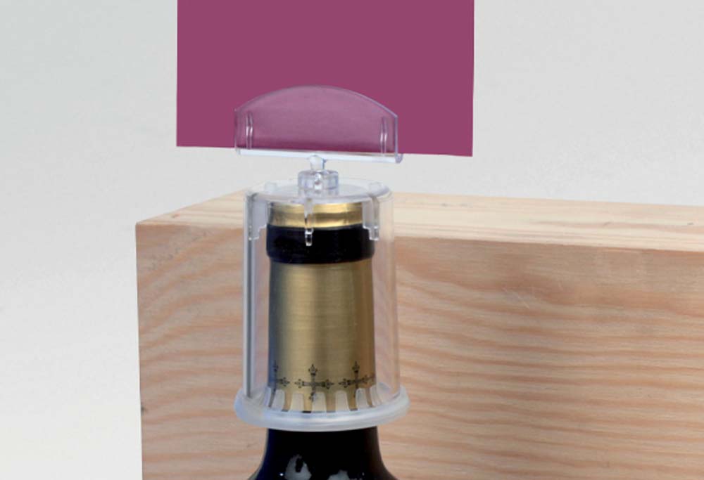 Porte étiquette articulé en PVC transparent pour bouteille de Ø 40 mm - Hauteur 60 mm