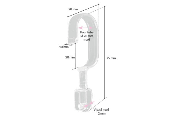 Crochet en PVC pour tube de Ø 20 mm maximum - Hauteur 75 mm