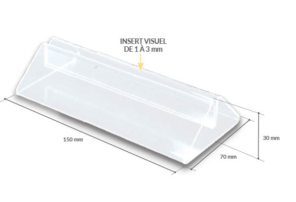 Socle porte-visuel de 150 x 70 mm en plexi transparent - Hauteur de 30 mm