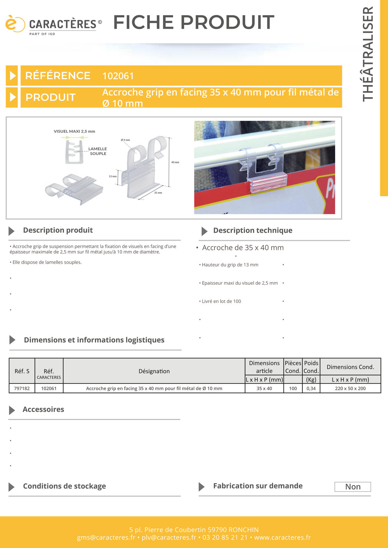 Accroche grip facing pour fil métal de Ø 10 mm max - 35 x 40 mm