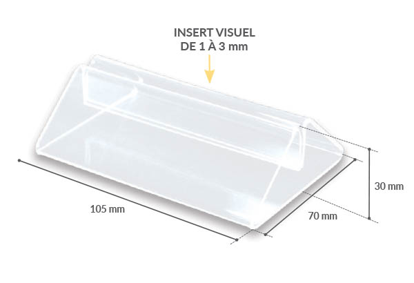 Socle porte visuel de 105 x 70 mm en plexi transparent - Hauteur de 30 mm