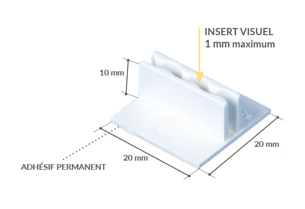 Socle pinçant avec base adhésive de 20 x 20 mm - Hauteur de 10 mm