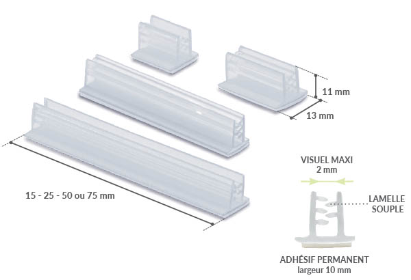 Grip en T adhésif permanent en 25 mm - Base de 13 mm