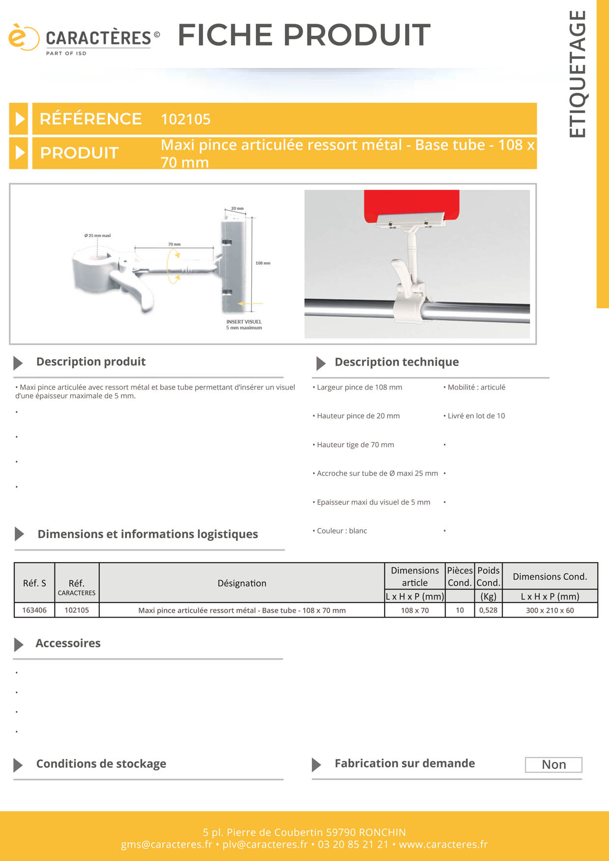 Maxi pince articulée avec ressort métal et base tube - 108 x 70 mm
