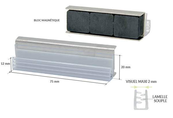Accroche grip U "Facing" bloc magnétique en 75 mm