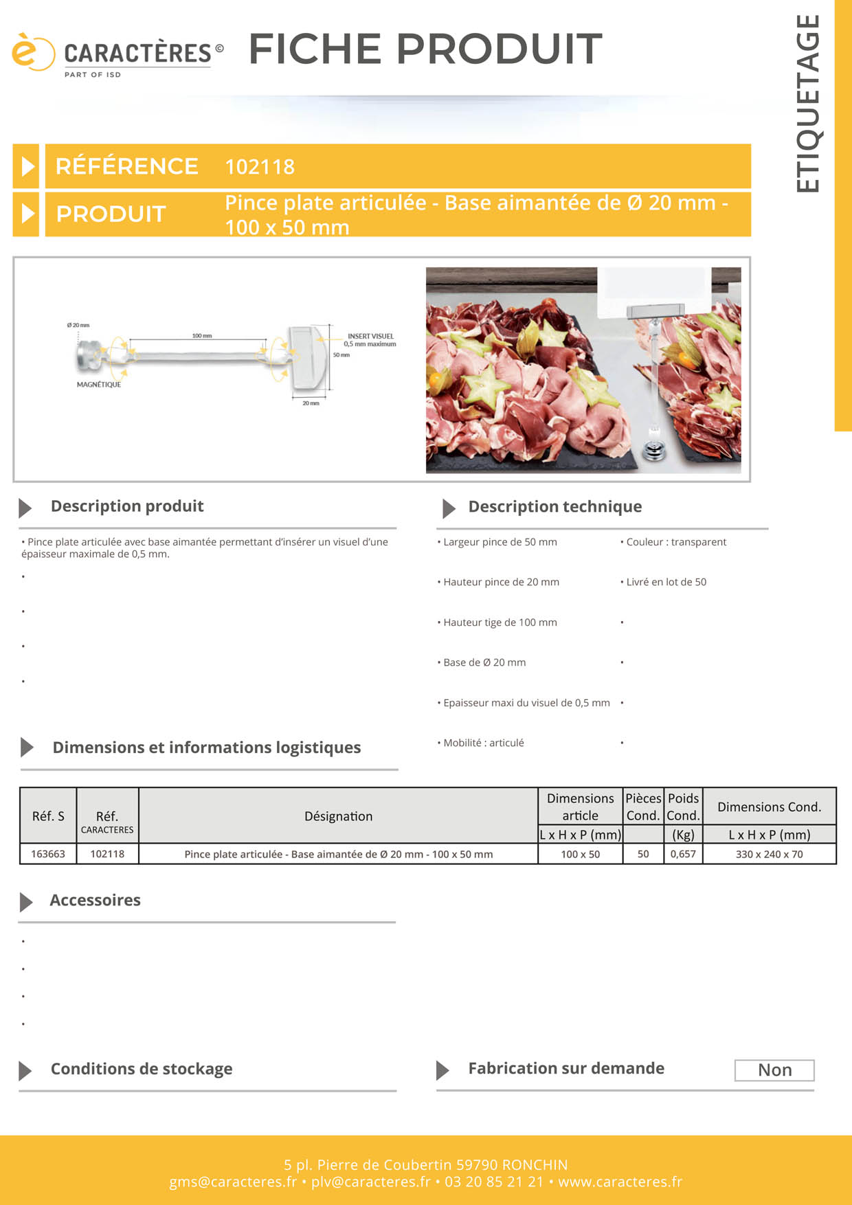 Pince plate articulée avec base aimantée de Ø 20 mm - Tige de 100 mm