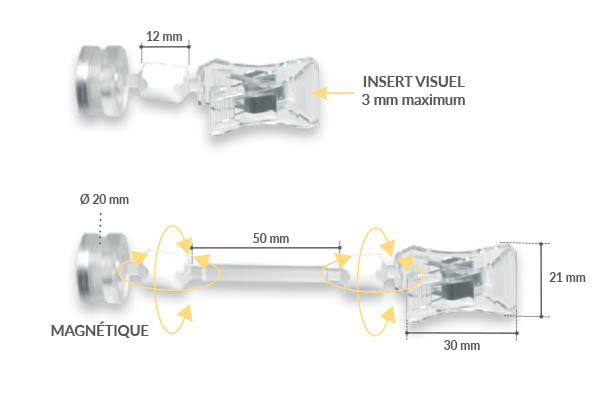 Pince articulée avec ressort et base aimantée de Ø 20 mm - Tige de 12 mm