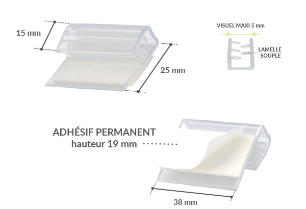 Accroche maxi grip U "Facing" adhésif permanent en 38 mm