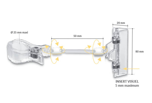 Pince articulée avec ressort métal sur tige et base tube - 80 x 50 mm