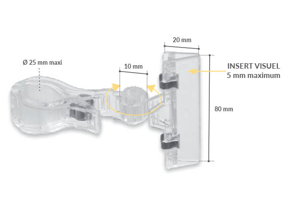 Pince crantée multi inclinaison avec ressort métal et base tube - 80 x 15 mm