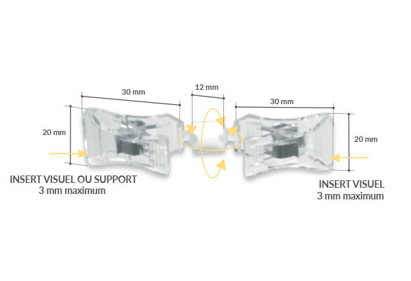 Double pince plate articulée avec ressort métal - 20 x 12 mm