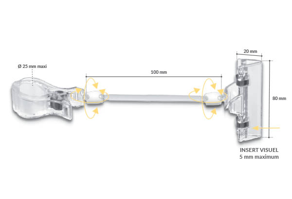 Pince articulée avec ressort métal sur tige et base tube - 80 x 100 mm