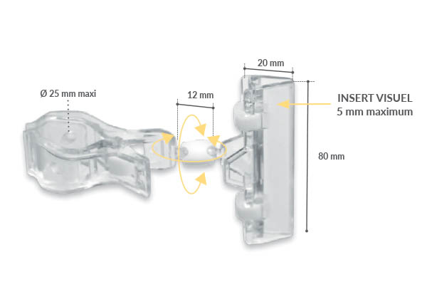 Pince articulée avec ressort plastique et base tube pour milieu humide - 80 x 12 mm