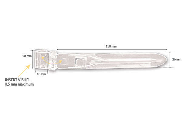 Pic avec pince plate orientable en PVC transparent de 28 mm - 26 x 150 mm
