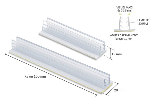 Grip en T adhésif permanent en 150 mm - Base de 20 mm