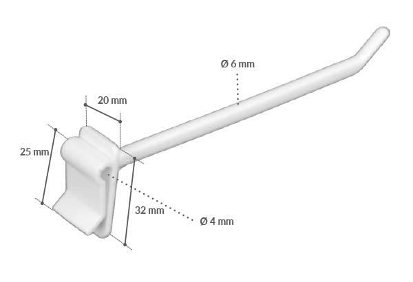 Broche plastique simple pinçante de Ø 6 mm blanche - Longueur 45 mm